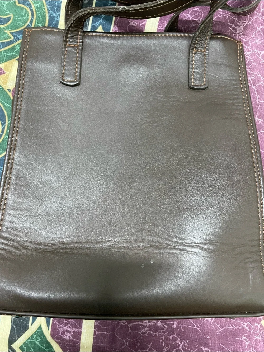 Brown Leather Crossbody Bag with Embossed Panel - women’s Bags